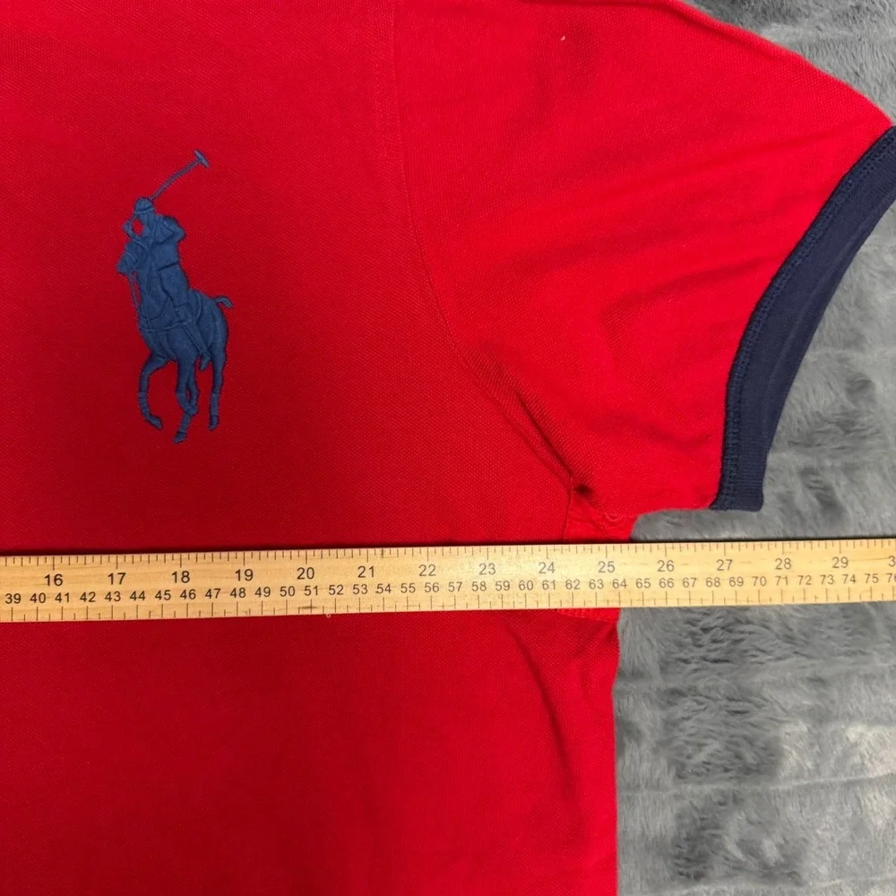Polo Ralph Lauren Red Big Pony Polo Shirt Mens XXL Custom Fit Navy Trim 67 Patch